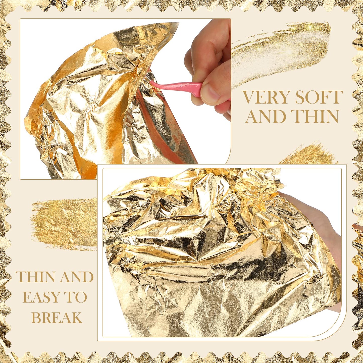 Bememo 300 Pcs Gold Leaf Sheets Imitation Gold Foil Paper Sheets for Arts, Gilding Crafting, Painting, Picture Frames, Projects, Furniture Decoration, 5.5" x 5.5"