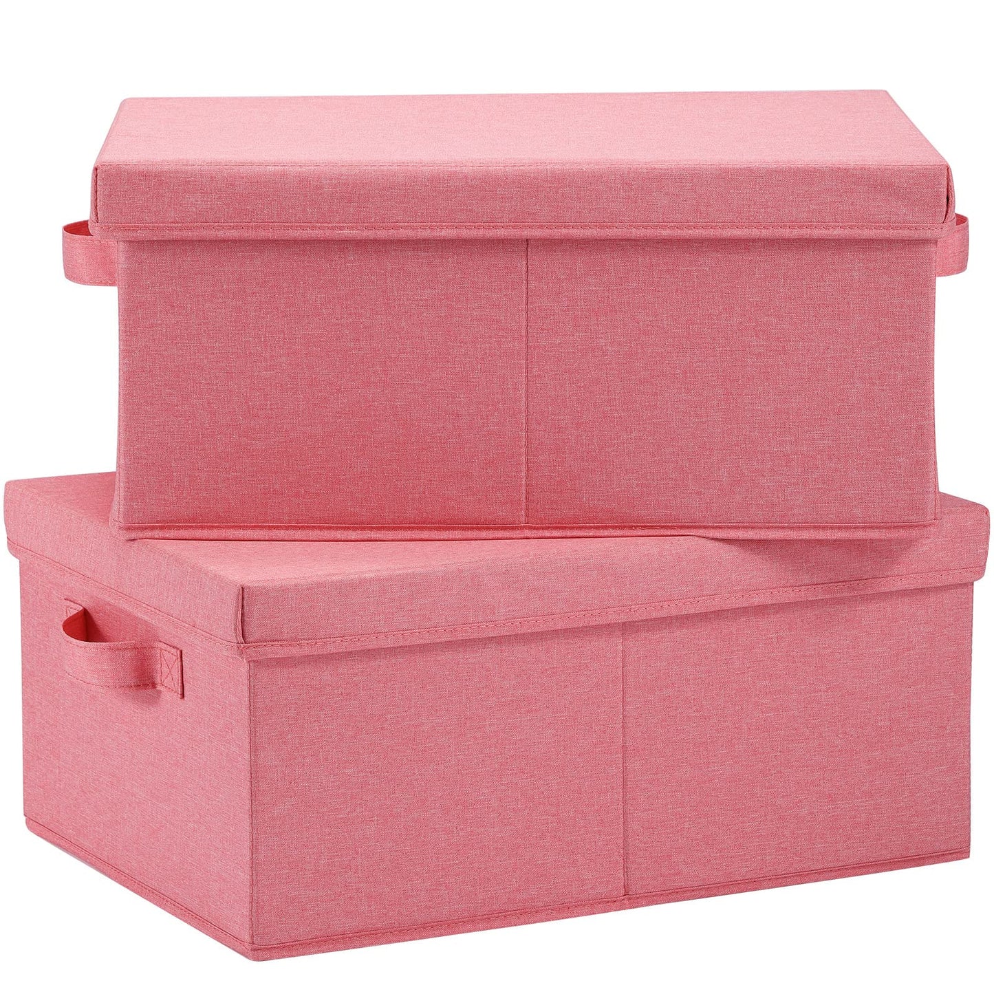 HOONEX Linen Foldable Storage Bins with Lids, 2 Pack, Storage Boxes with Carrying Handles and Sturdy Heavy Cardboard, 16.5" L x 11.8" W x 7.5" H for Shoes, Books, Clothes, Nursery, Pink