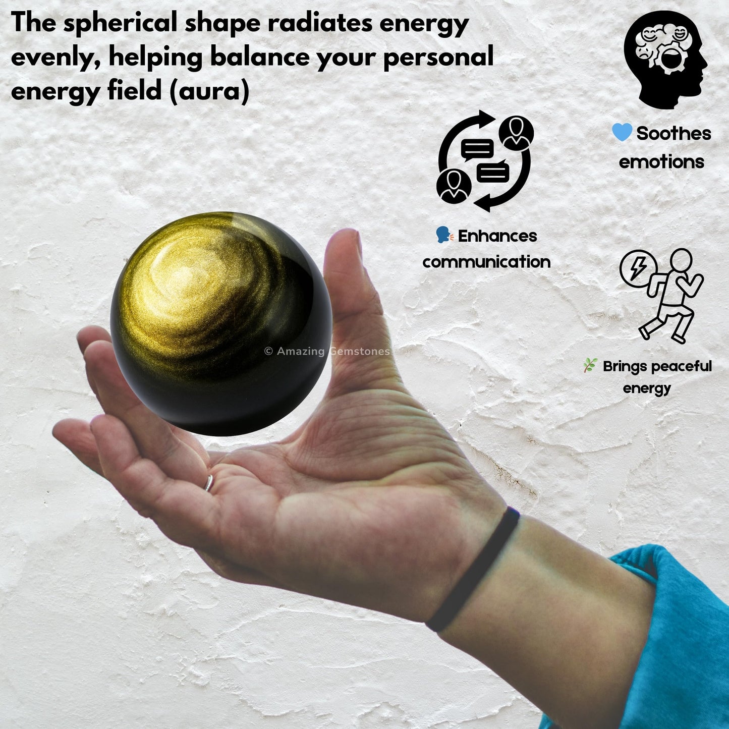 Amazing Gemstone Golden Sheen Obsidian Crystal Ball with Stand - 2 Inches Crystal Sphere Meditation Balls for Witchcraft and Decorative Balls