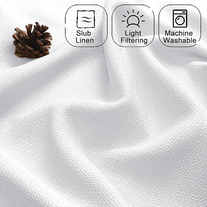 Chyhomenyc White Curtains 90 Inch Length 2 Panels Set, Faux Linen Textured Semi Light Filtering Soft Airy Farmhouse Window Curtain Drapes for Living Room Bedroom, 50Wx90L