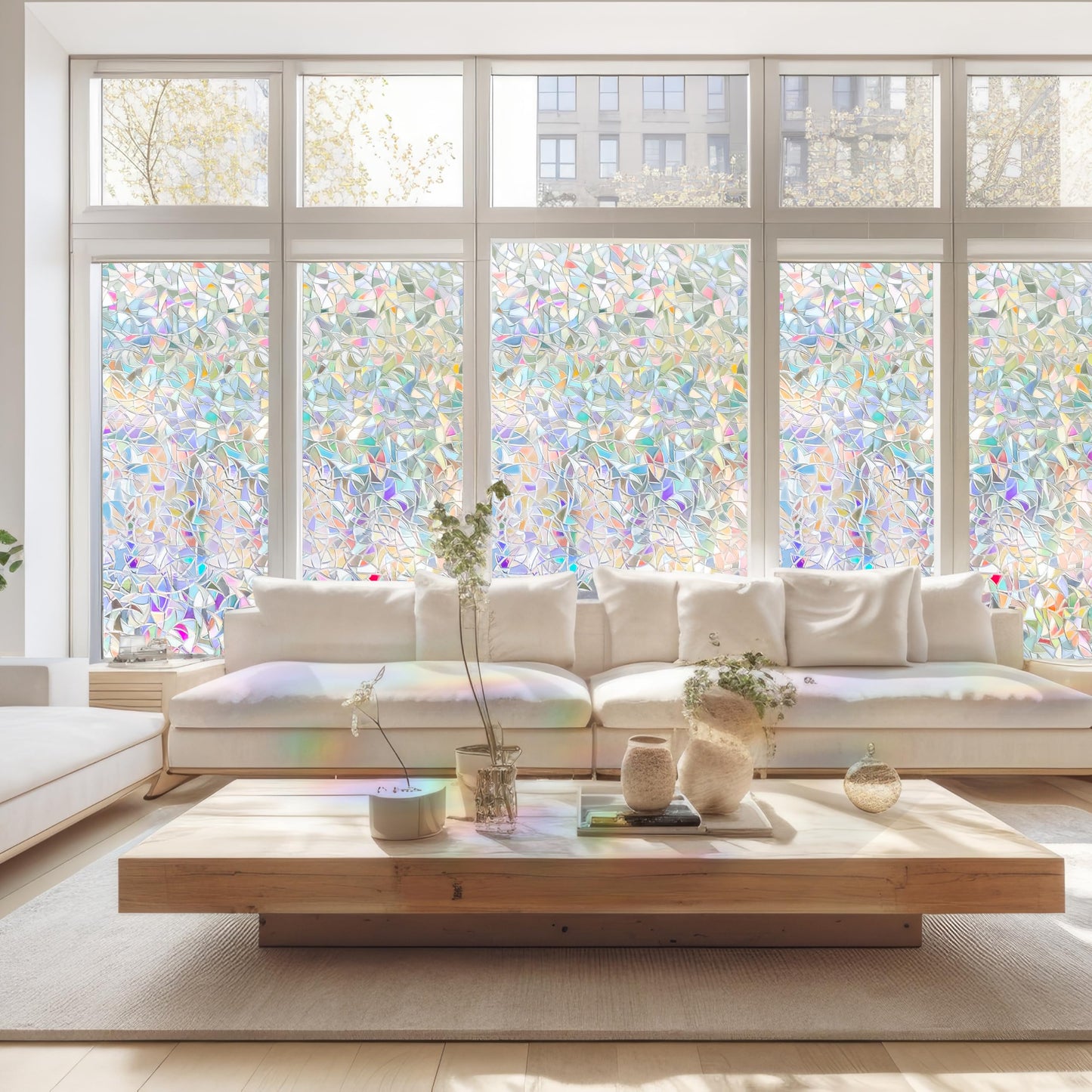 Hilarious Rainbow Privacy Window Film, Stained Vinyl 3D Decorative, Removable Decals, Static Cling Tint Film, Static Window Clings for Glass, Non-Adhesive (17.5'' x 197'')