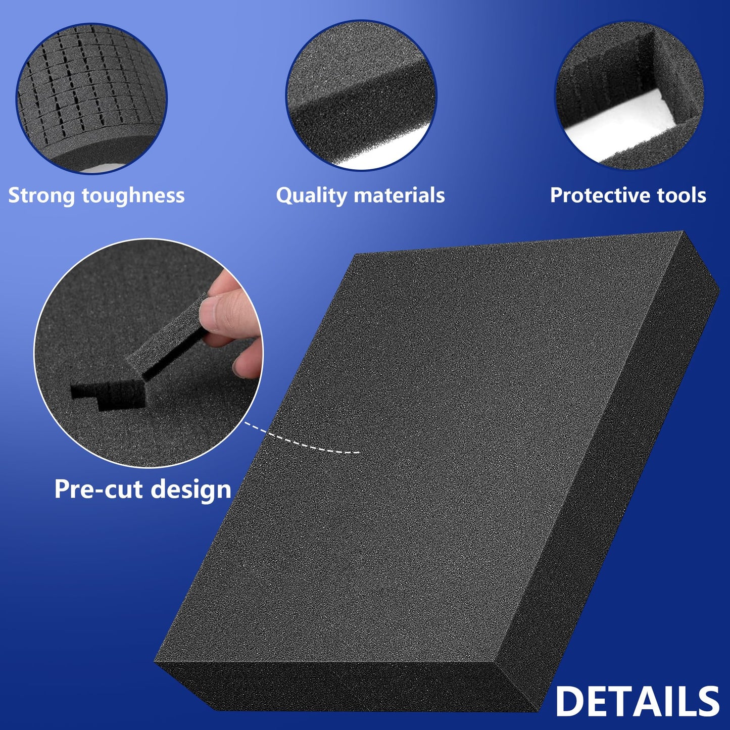 DECOHS 6 Pcs Pick Apart Foam Insert- 2 Sizes Pick and Pluck Foam- Pluck Pre Cube Sheet Foam with Bottom Use for Toolbox Game Box Cases Storage Drawer