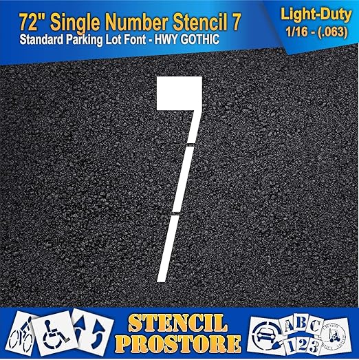 Pavement Stencils - 72 inch Single Number Stencil - 7-72" x 16" x 1/16" (63 mil) - Light-Duty