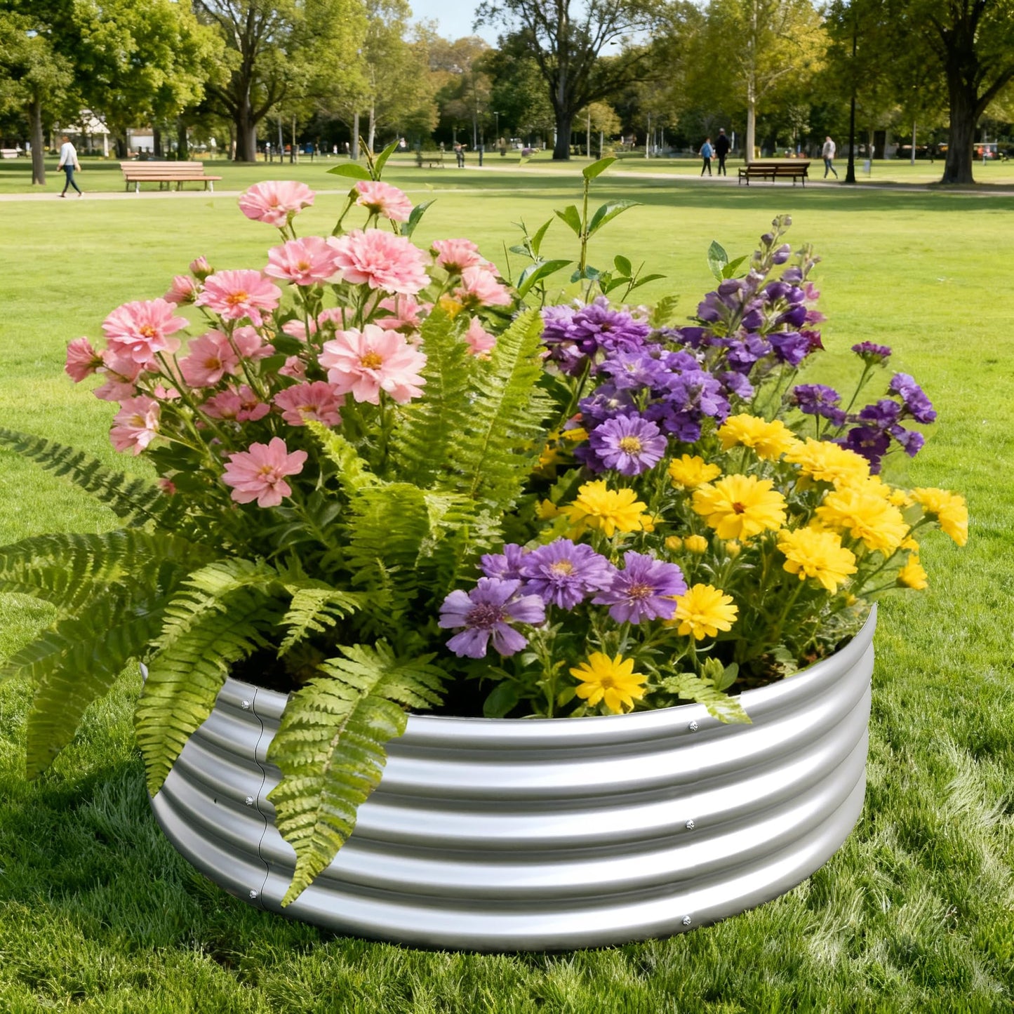 Foxlang 4x4x1ft(2 Pack) Galvanized Round Raised Garden Bed,Outdoor Planter Box Metal Patio Kit Planting Bed for Vegetables Flowers Herb,Silver