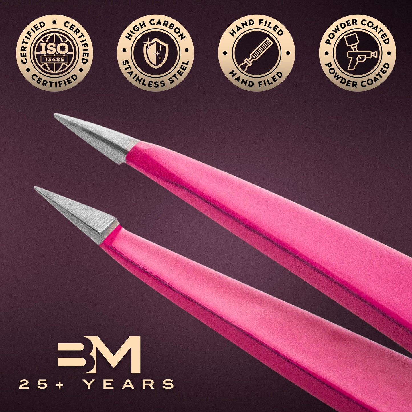 By MILLY Pointed Tweezers | High Carbon Stainless Steel Needle Nose | Fine Point Precision Hair Removal | Perfectly Aligned & Hand-Filed Sharp | Pink