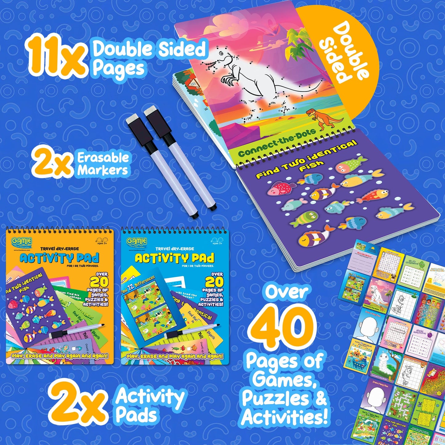 Travel Reusable Activity Books- 2 Pack - Travel Games for Kids, Roads Trip Car Games & Activities Must Haves Essentials, Airplane Activities for Kids, Includes 20+ Learning Games in Each Book