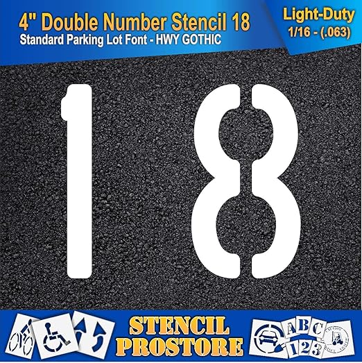 Pavement, Curb, and WheelStop Stencils - 4 inch Double Number Stencil - (18) - 4" x 4" x 1/16" (63 mil) - Light-Duty