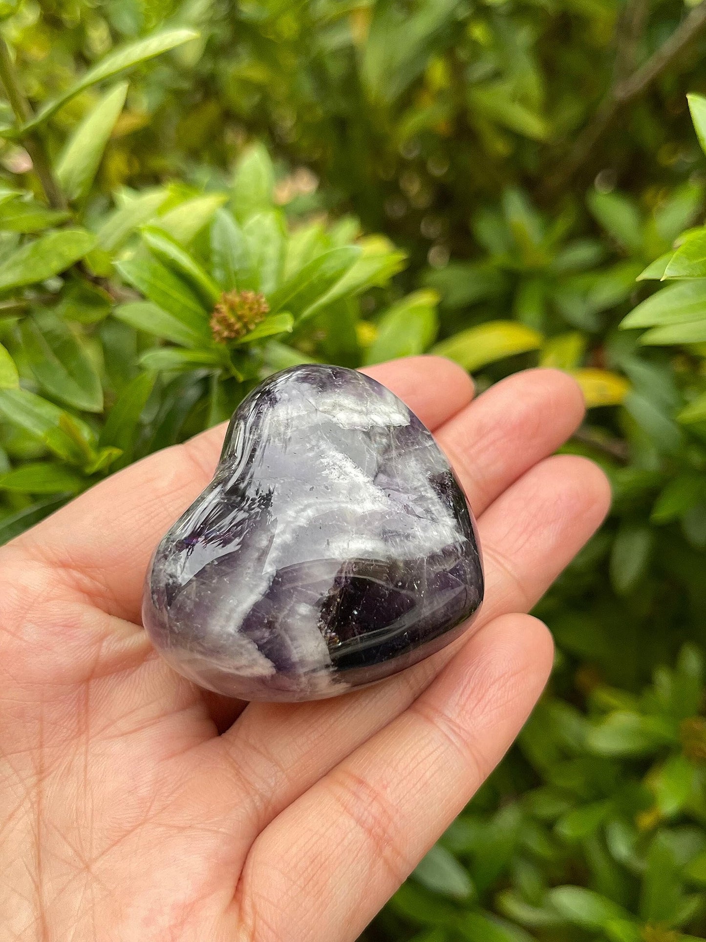 GAF TREASURES Chevron Amethyst Gemstone Hearts, Polished Chevron Amethyst Puffy Hearts, Chevron Amethyst Crystal Palm Stone, Chevron Amethyst Healing Crystal Hearts (1 Heart)