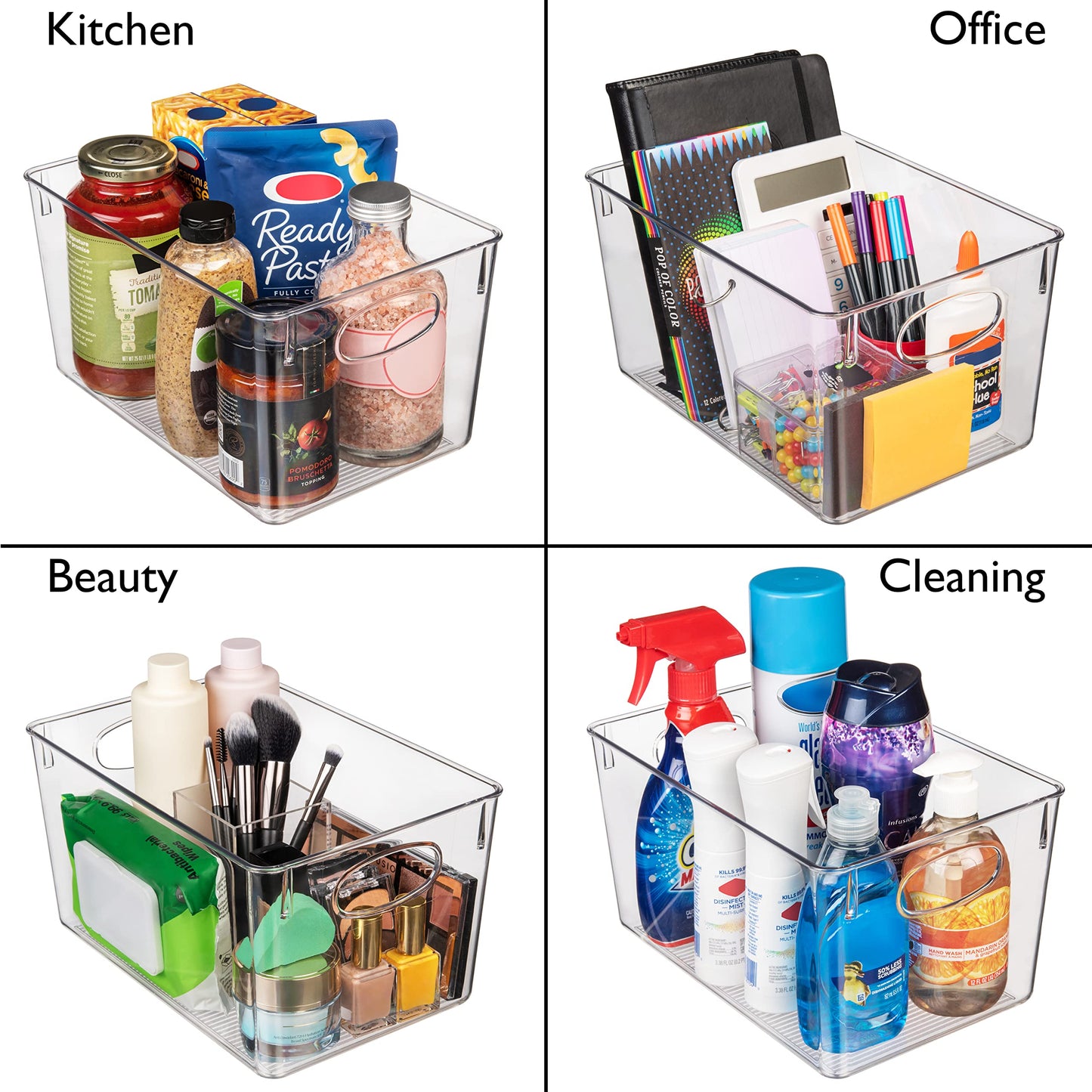 CLEARSPACE Plastic Storage Bins With lids – Perfect Kitchen Fridge Organizer, Pantry Organization, Cabinet Organizers (4 Pack)
