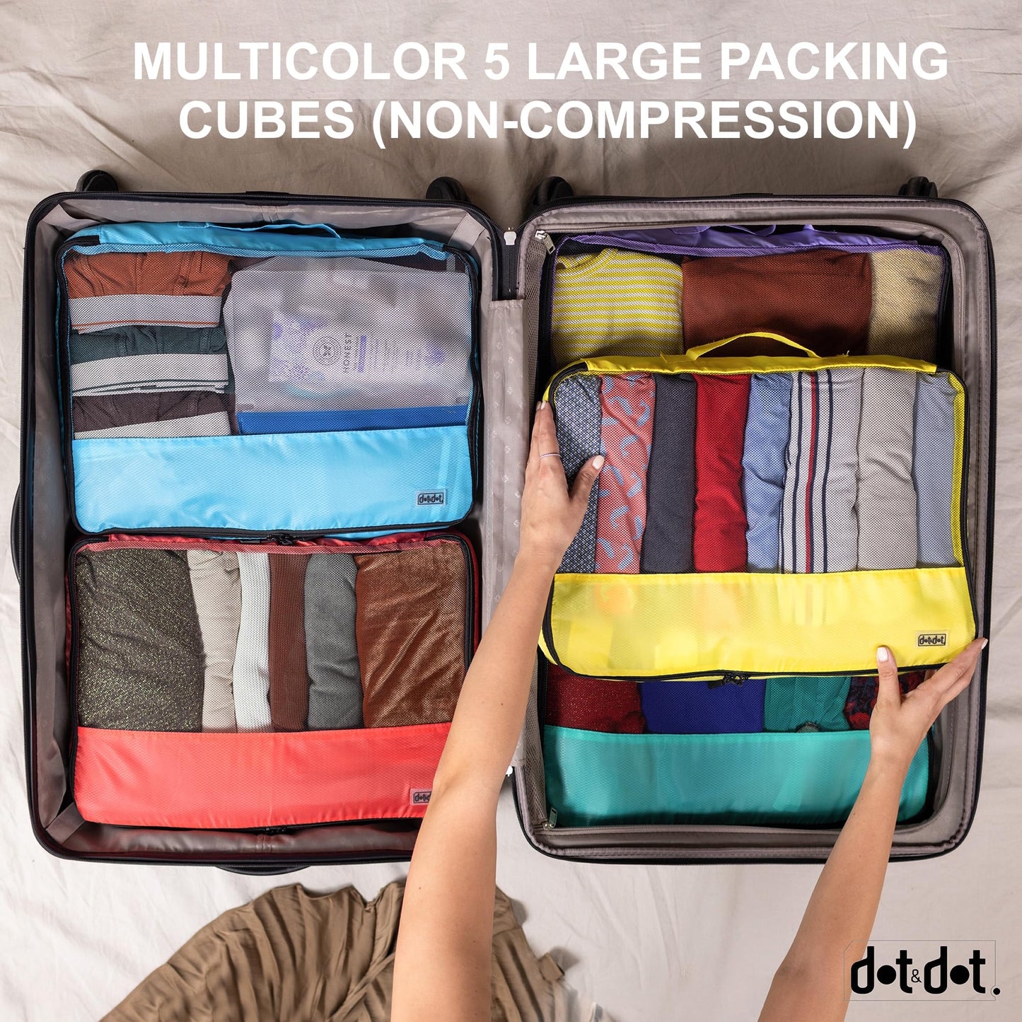 Large Packing Cubes for Travel - 5pc Packing Cubes for Suitcases - Lightweight Luggage Organizer Bags (Non-Compression)