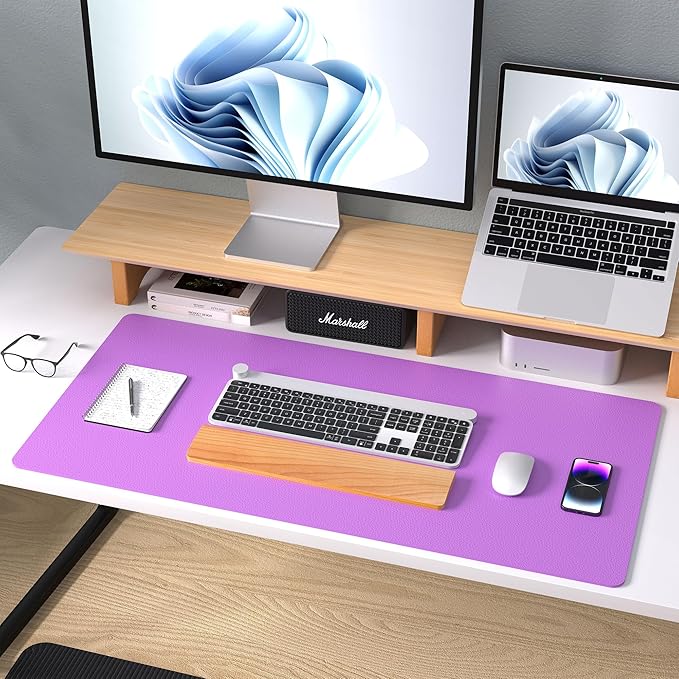 Aothia Leather Desk Pad Protector, Mouse Pad, Office Desk Mat, Non-Slip PU Leather Desk Blotter, Laptop Desk Pad, Waterproof Desk Writing Pad for Office and Home (31.5" x 15.7", Iris Violet)