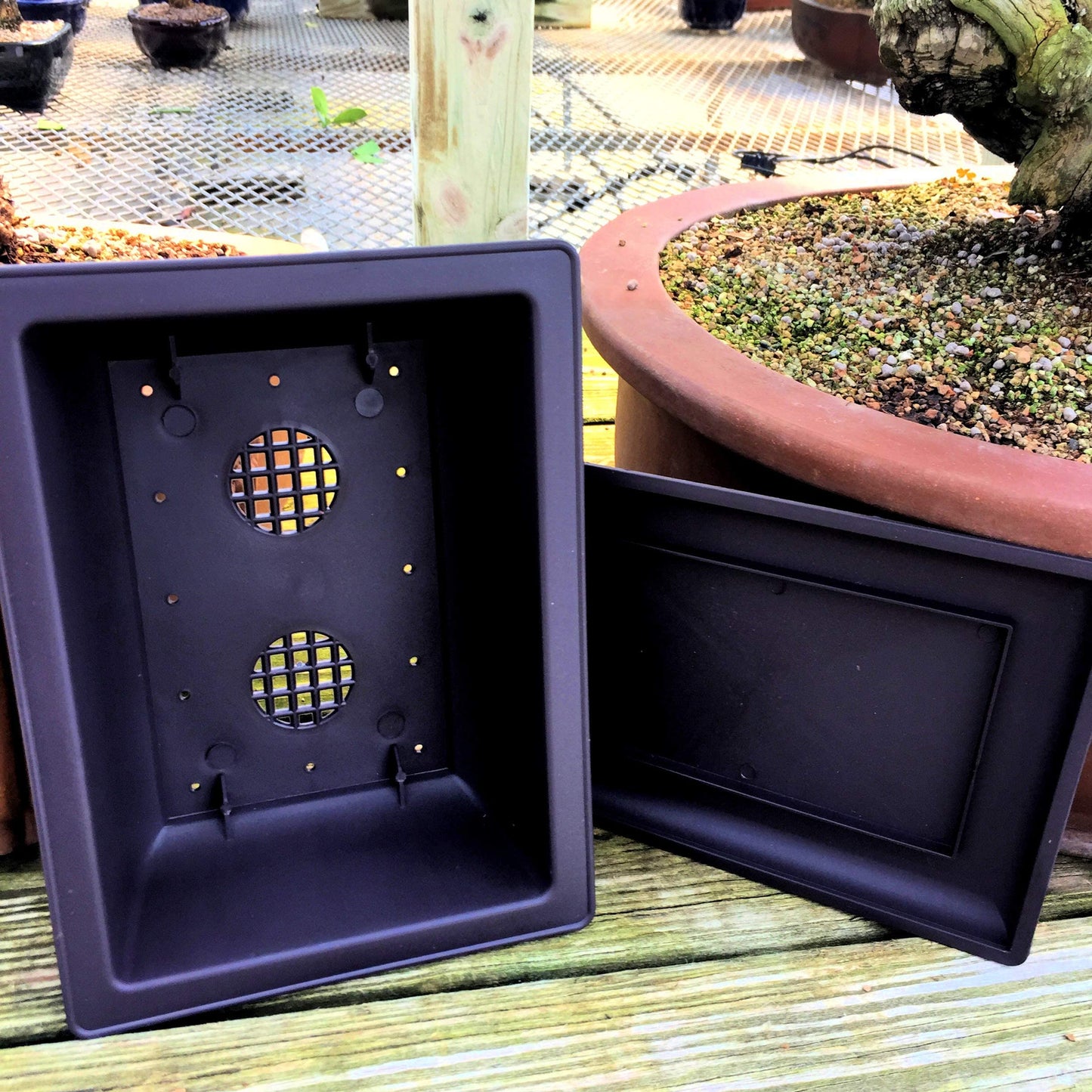 Bonsai Training Pots Humidity Trays - Built in Mesh 8-Inch Large Planters + Made from Durable Shatter Proof Poly-Resin, 9 Pack Pot Set