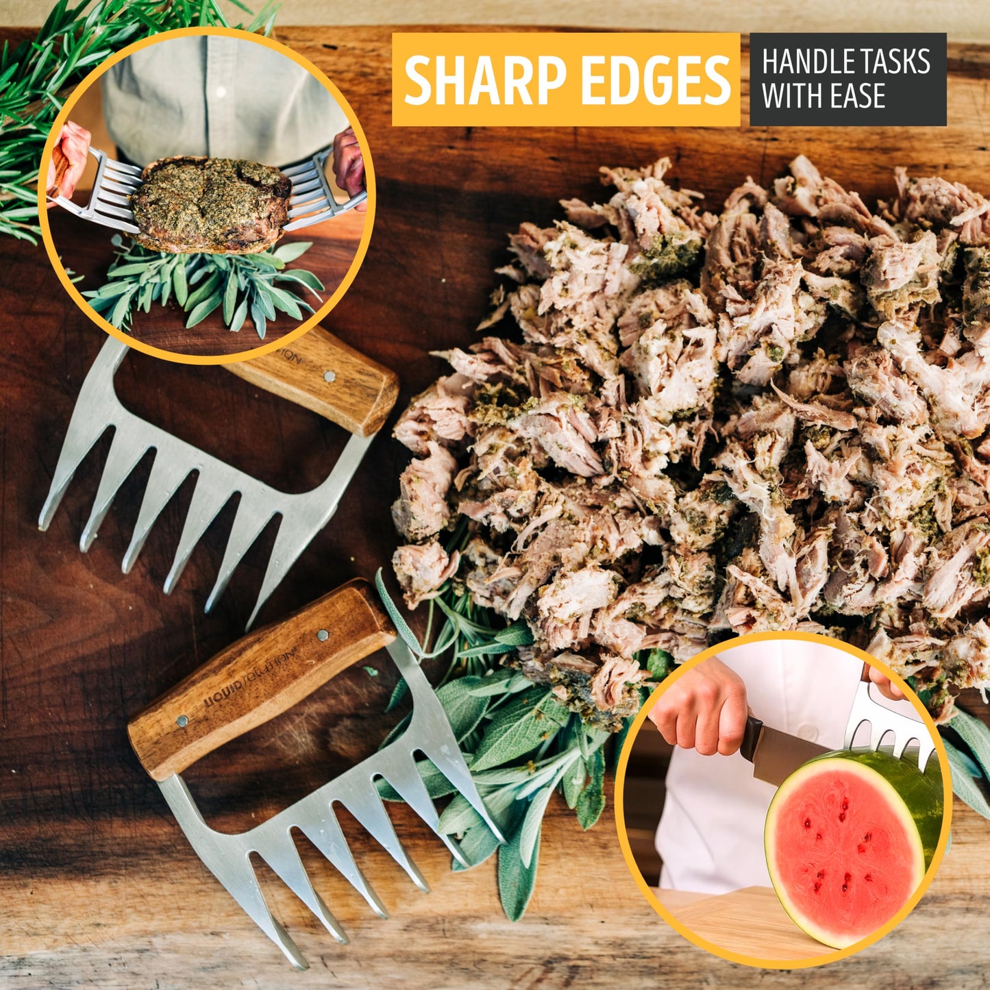 Premium 18/8 Stainless Steel Meat Shredder Claws with Wooden Handles – Effortlessly Shred, Pull & Serve Pork, Turkey, Chicken & Brisket – Perfect BBQ Gift Idea