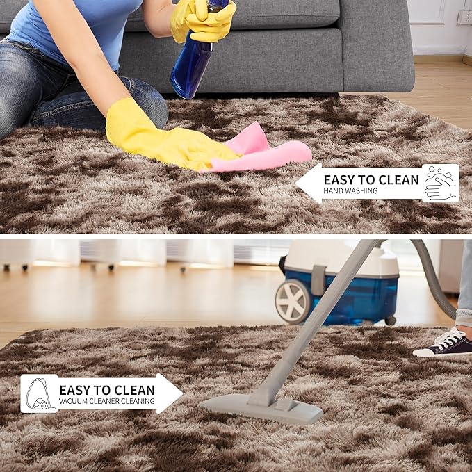 Tepook Soft Fluffy Rugs for Bedroom, 4x6 Area Rug for Living Room, Modern Shaggy Room Rug for Kids Boys Girls, Plush Throw Rugs Indoor Nursery Home Decor Rug with Non-Slip Bottom, Tie-Dyed Coffee