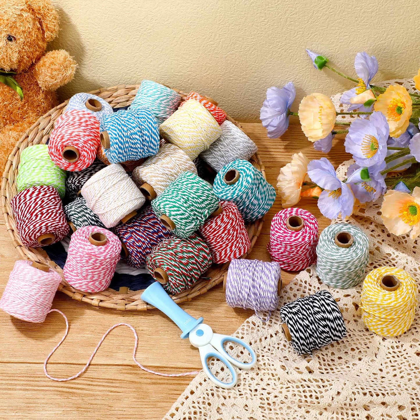 30 Rolls Colourful Bakers Twine for Crafts 2mm Cotton String Craft String Wrapping Wedding Home Decor Gardening