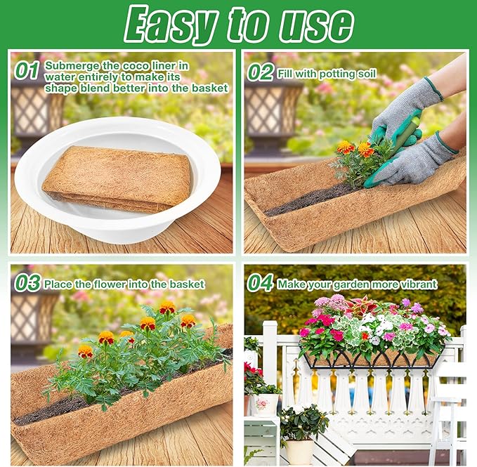 Y&M 30" Coco Liner for Window Box Deck Basket Planter Trough Coconut Fiber Liners 2pcs Trough Coco Liner Pre-Formed Replacement