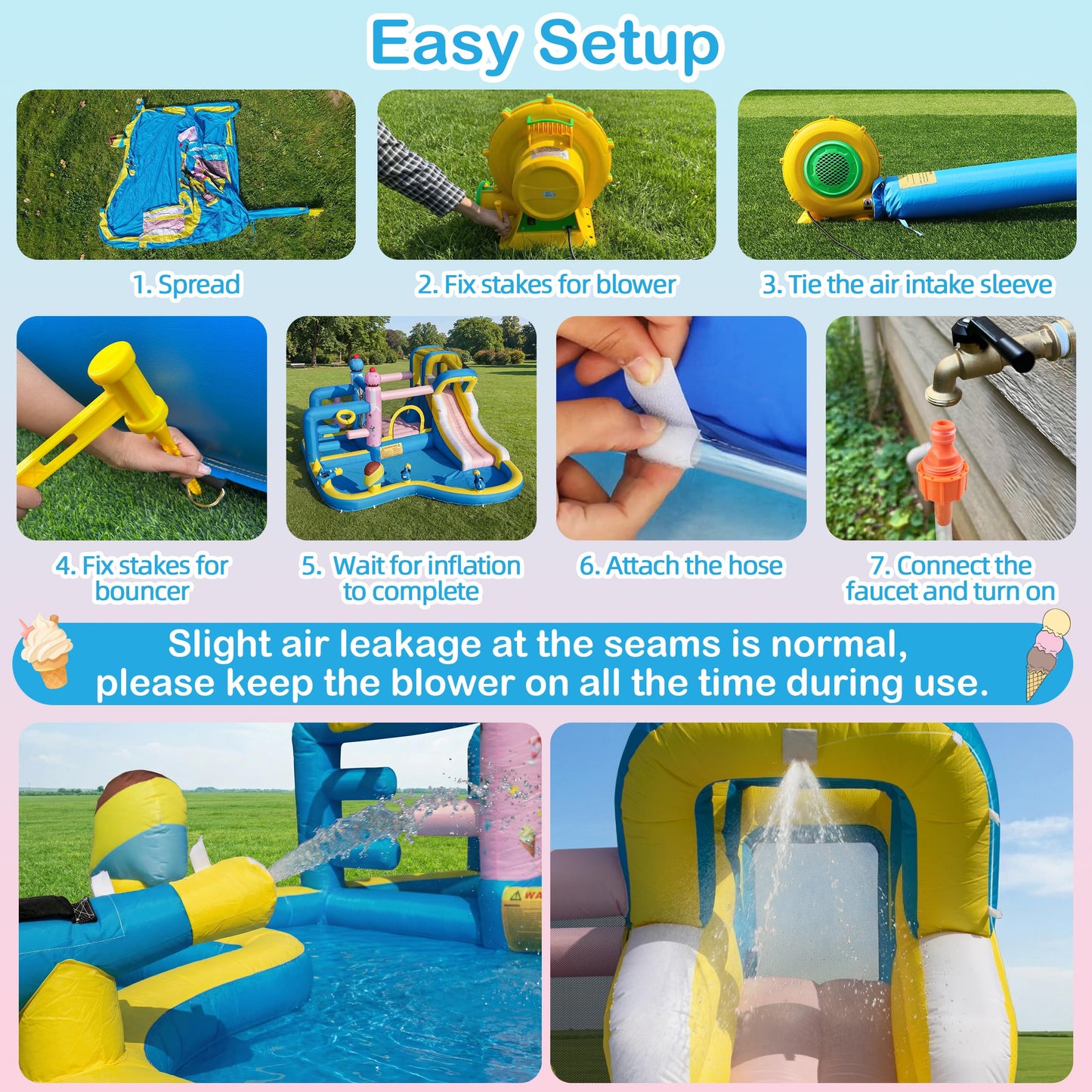 TOAOB Inflatable Water Slide for Kids 3-12: Blow Up Bounce House Backyard Water Park with 480W Blower- 10 in 1 with Pool for Outdoor Birthday Party