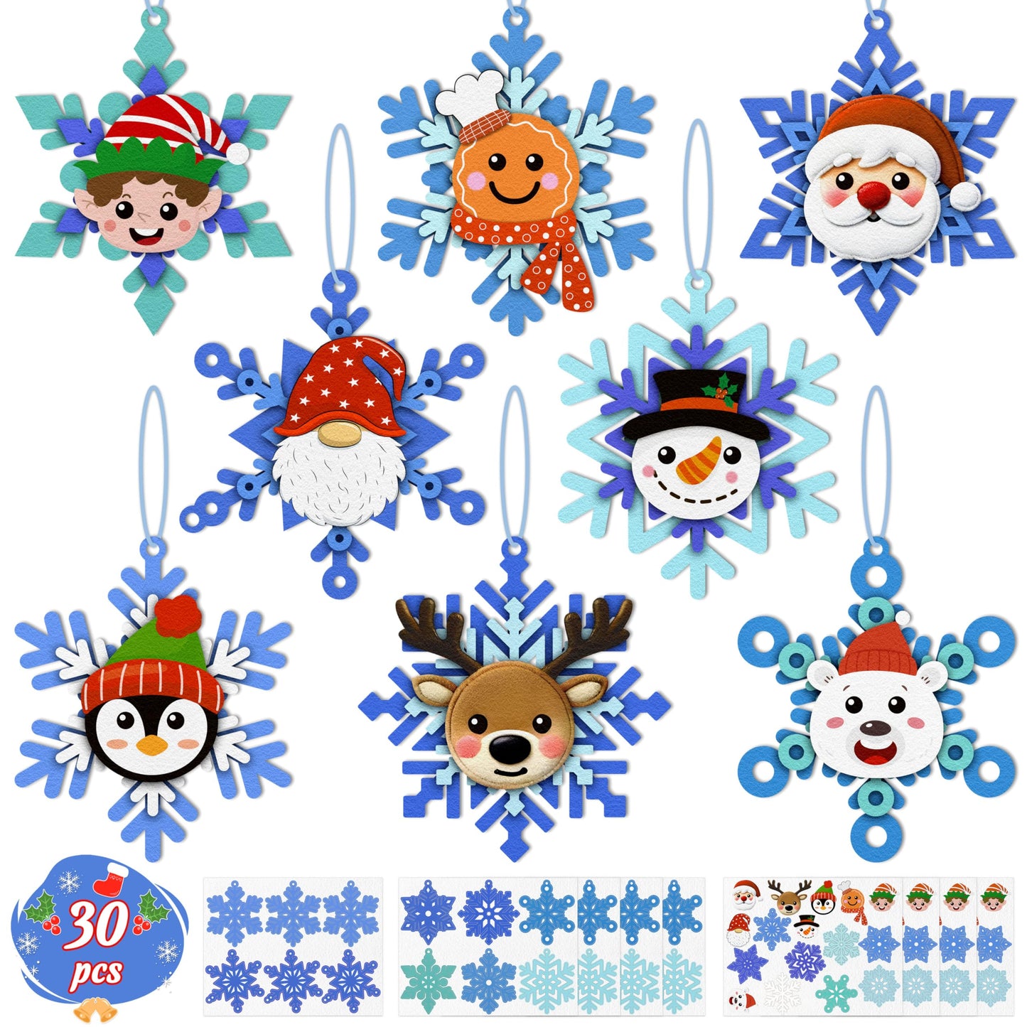 80UncleKimby 30pcs Christmas Winter Crafts for Kids - DIY Snowflake Felt Ornament Kit for Holiday Party, Classroom Arts and Craft Kits Bulk