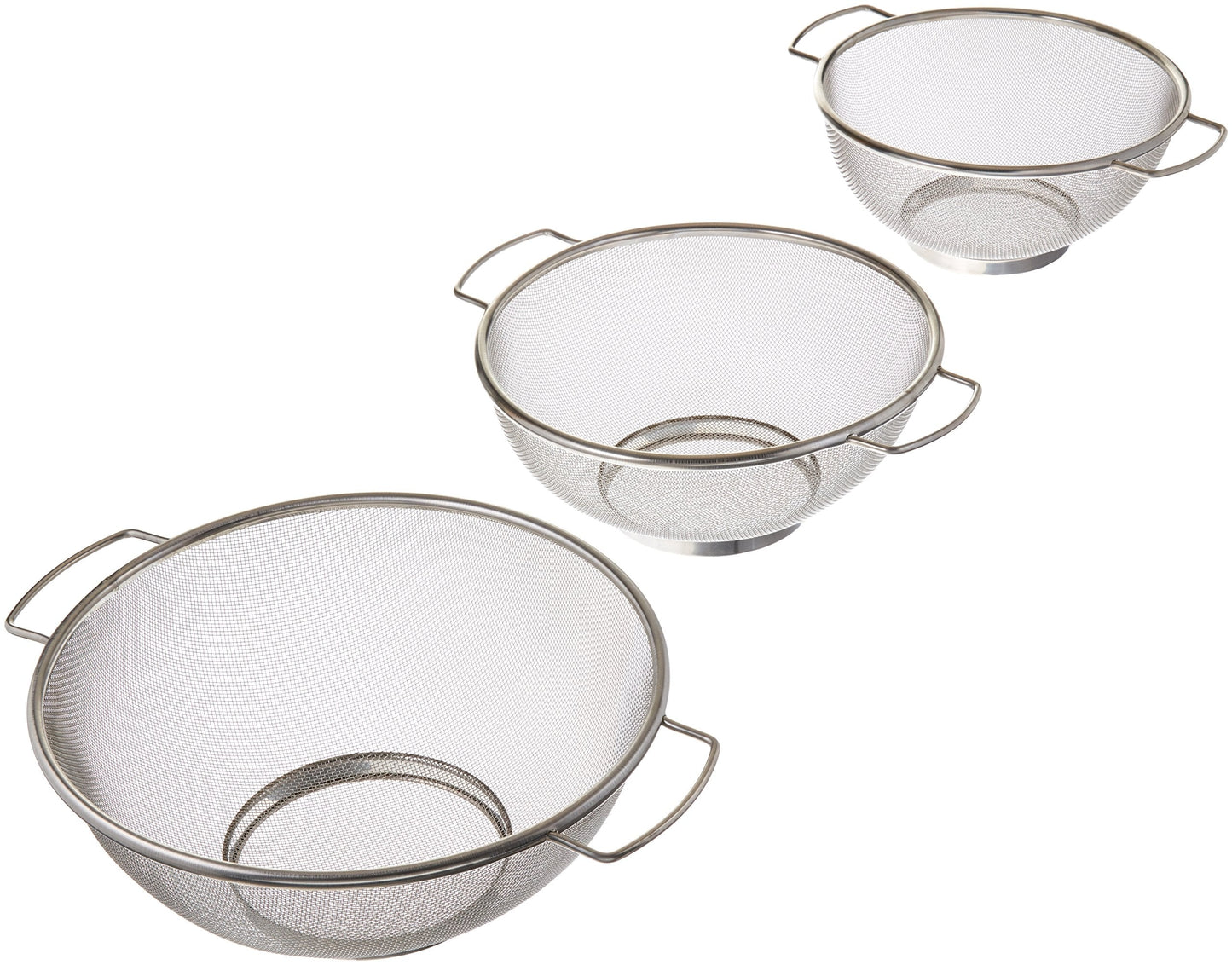 ExcelSteel 3 Piece Stainless Steel Fine Mesh Colander w/Resting Base, Dishwasher Safe Strainer for Vegetables, Salad, Fruit, Pasta (732)