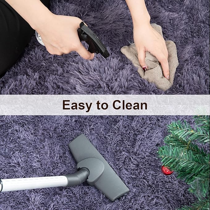 TWINNIS Super Soft Shaggy Rugs Fluffy Carpets 9x12 Feet, Indoor Modern Plush Area Rugs for Living Room Bedroom Kids Room Nursery Home Decor, Upgrade Anti-Skid Fuzzy Rug, Grey Purple