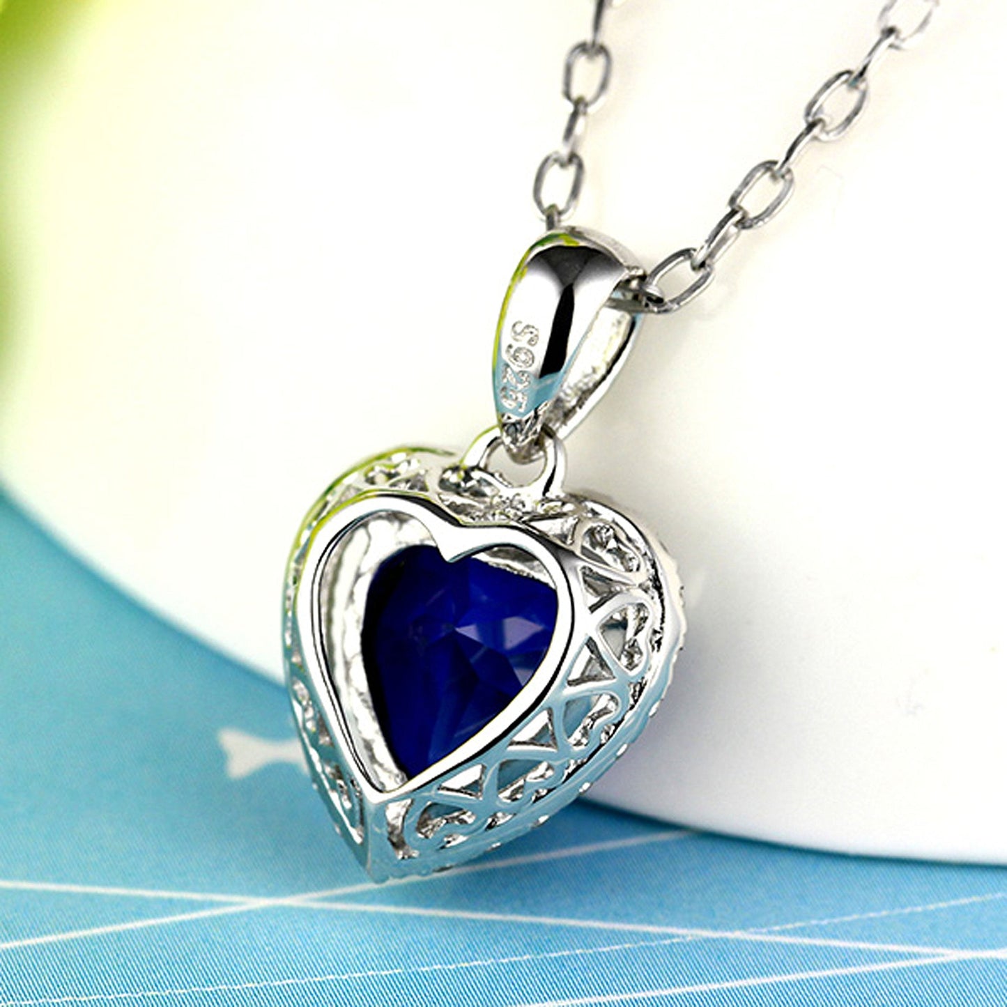 Navachi 925 Sterling Silver 18k White Gold Plated 3.7ct Heart Sapphire Az9364p Necklace Pendant 18"