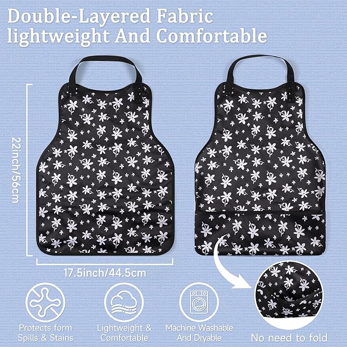 Adult Bibs-3 Pcs Washable Clothing Protector with Upgraded Crumb Catcher