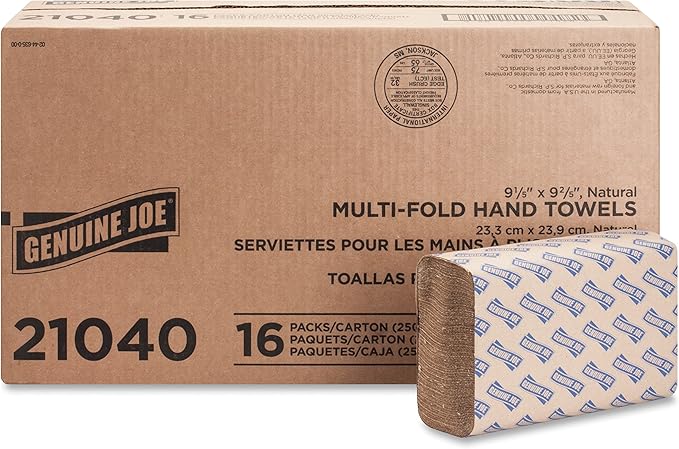 Genuine Joe GJO21040 Multifold Natural Towels (16 Packs, 250 per pack)