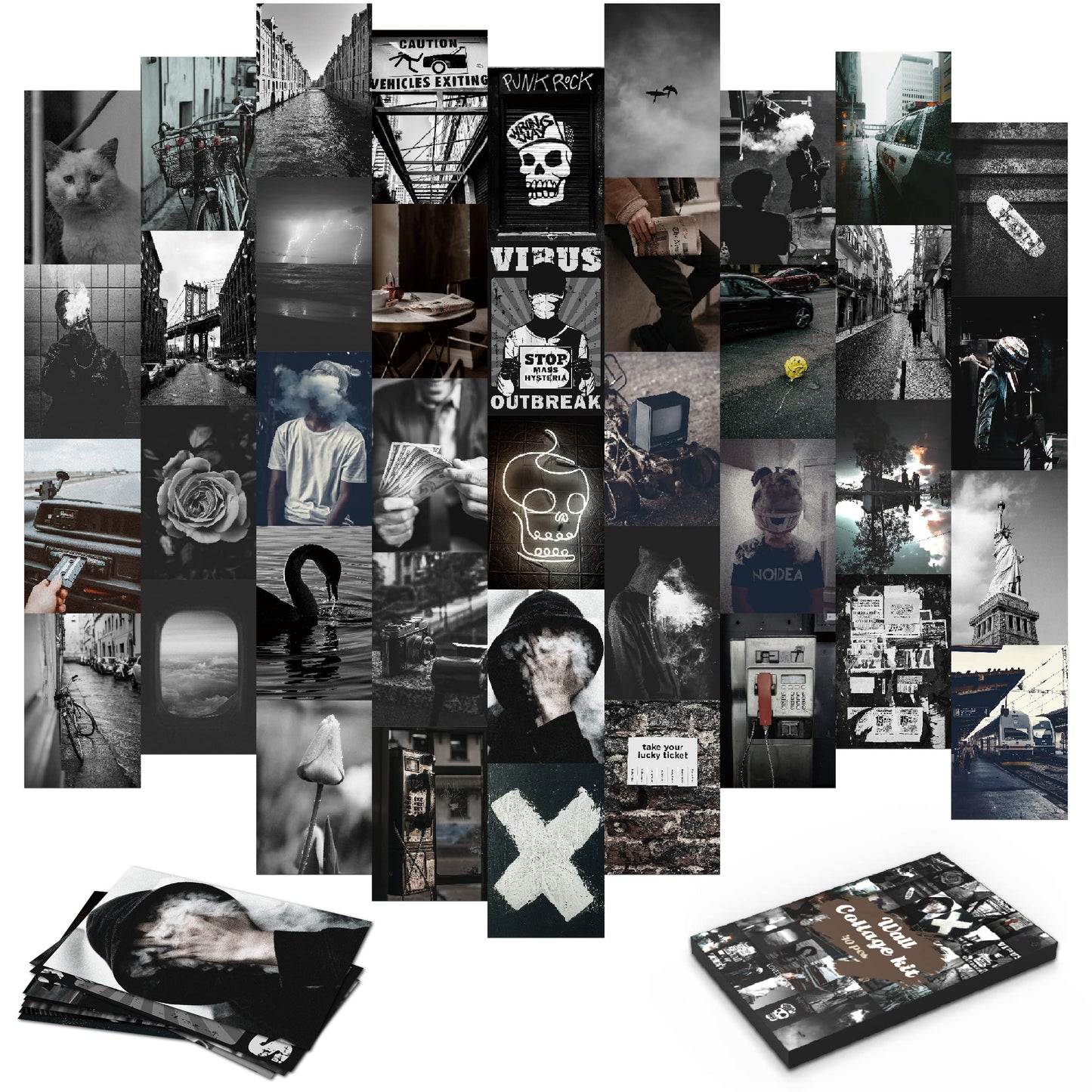 Grunge Aesthetic Wall Collage Kit - 40pcs 4x6inch Dark & Black Picture Set for Dorm & Bedroom Room Decor