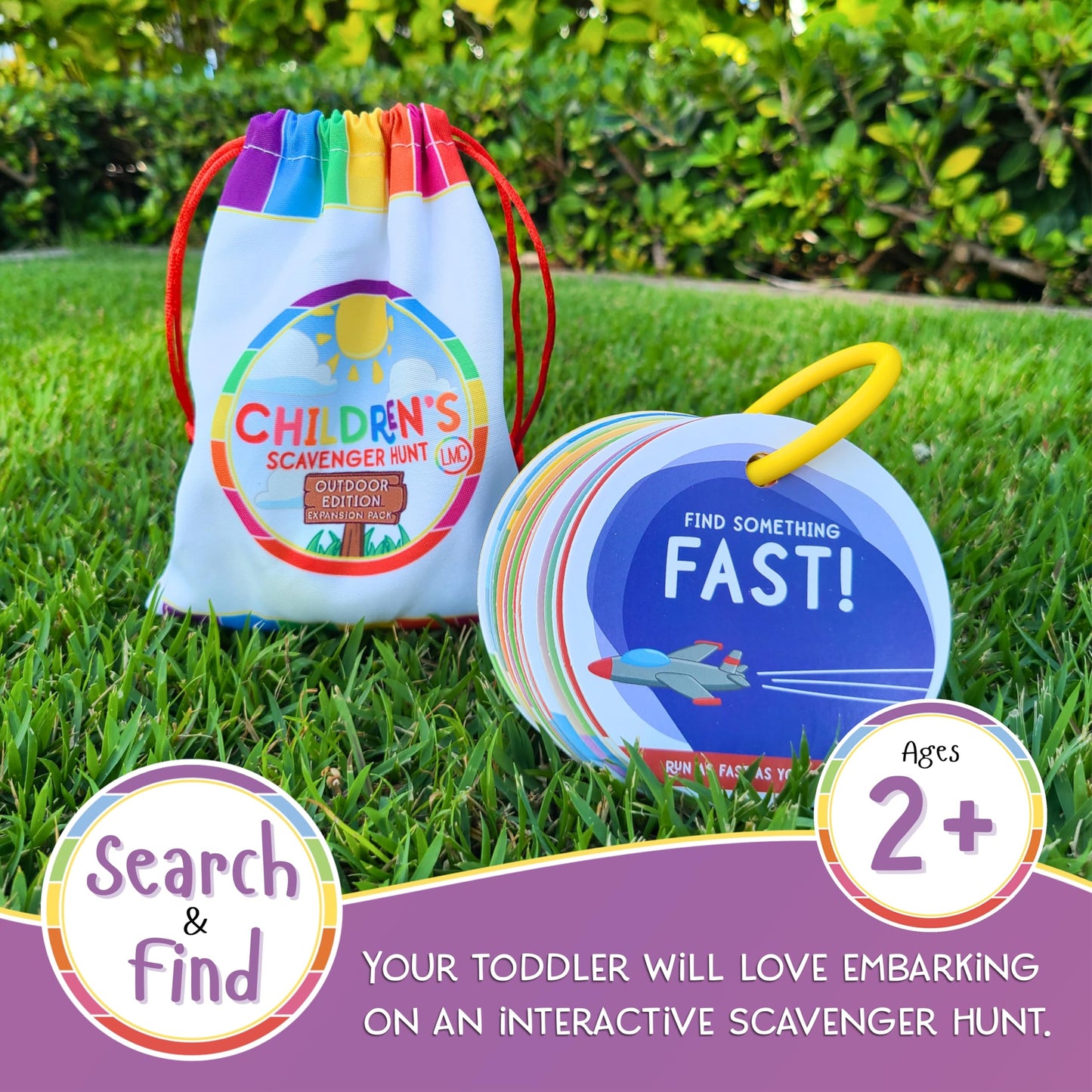 LMC Products Children's Scavenger Hunt | Toddler Activities | Games for 2, 3 Year Old's & Up | Kids Educational Scavenger Hunt Cards (Outdoor Edition - Expanded Version)