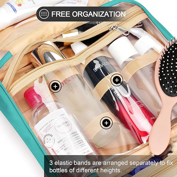 Travel Hanging Toiletry Bag for Women, Cruise Ship Essentials, with Jewelry Organizer, Extra Large Makeup Dopp Kit, Waterproof Cosmetic Bags, Toiletries Kit Set with Trolley Belt, Blue