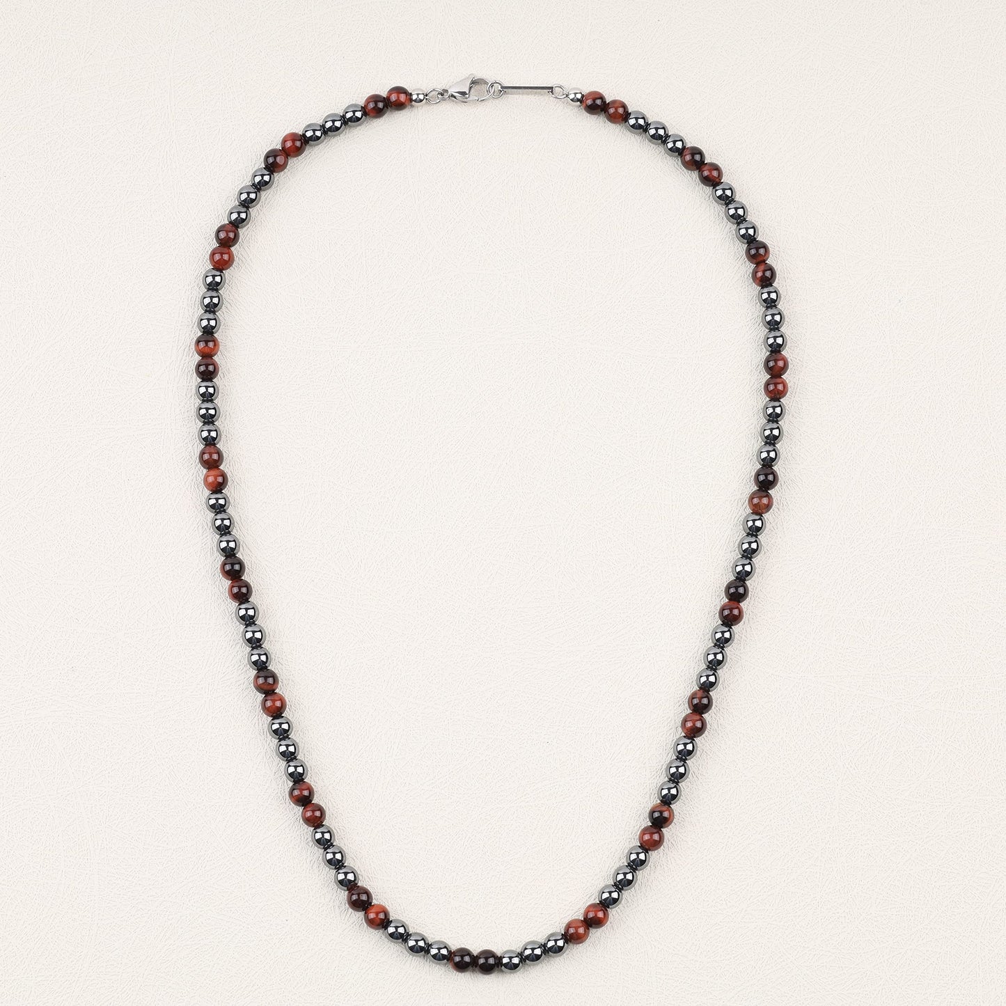 GAVU Stone Beaded Hematite Red Tiger Eye Necklace for Men 24"