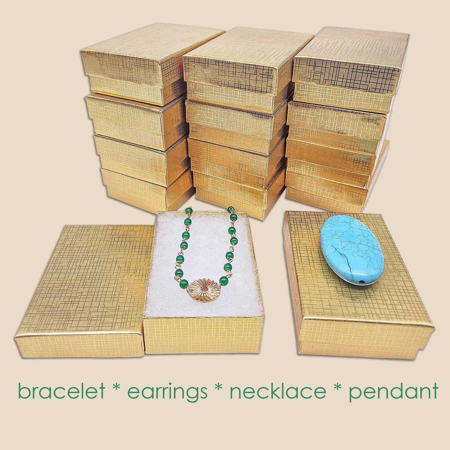 TheDisplayGuys - 25-Pack #32 Cardboard Linen Paper Jewelry Gift Boxes w. Cotton Padding - Gold (3.3" x 2.3" x 1.0")
