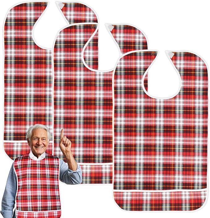 Adult Bibs, Waterproof Bib Clothing Protector with Crumb Catcher, Reusable Dining Bibs for Elderly, Men Women