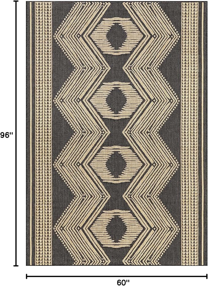 nuLOOM 5' x 8' Outdoor Tribal Geometric Area Rug, Stain Resistant, Weather Resistant, High Traffic, Patio, Balcony, Outside, Ranya Dark Grey