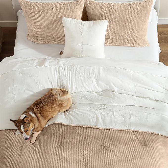 UGG Remina Comforter Set 5 Piece Bed in a Bag with Throw Blanket, Decorative Pillow, Shams, and Reversible Comforter Hypoallergenic Washable Luxury Plush Warm Fluffy Bedding Set, King, Brown Birch