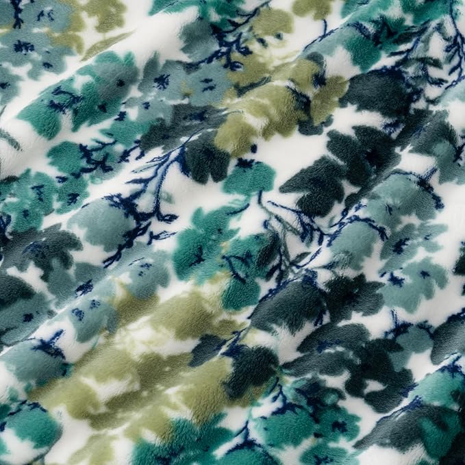 Berkshire Blanket-Classic Heavyweight Soft Printed VelvetLoft® Plush Blanket, Full/Queen Size Soft Fuzzy Warm Blanket for Couch Sofa Bed, Floral Green, 90in x 90in