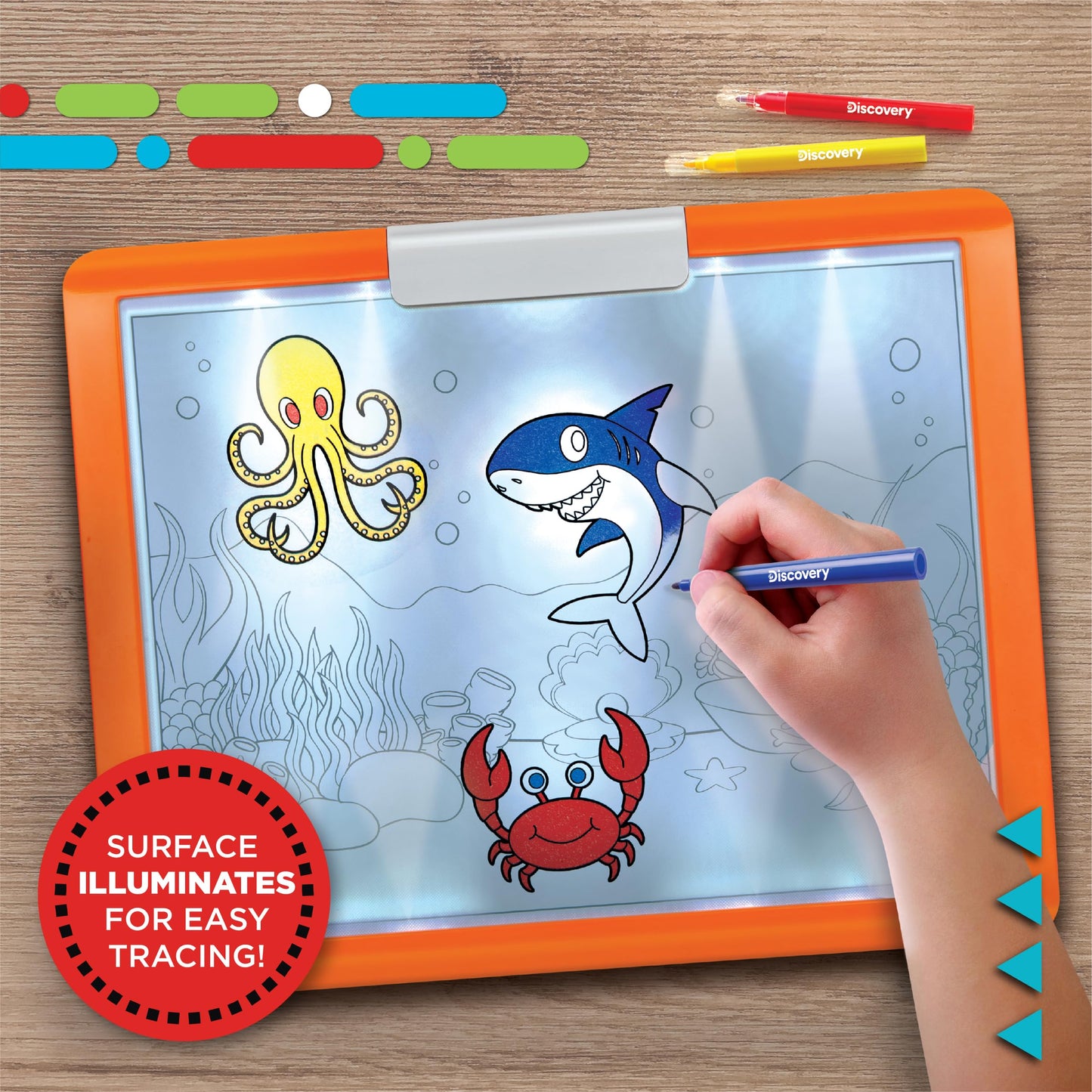 Discovery LED Tracing Tablet, 26-Piece Set with Washable Markers, Tracing & Template Sheets, Battery Powered Doodle Activity Lightboard, Kids Drawing & Sketching Portable Travel Art Set, Toy Gift