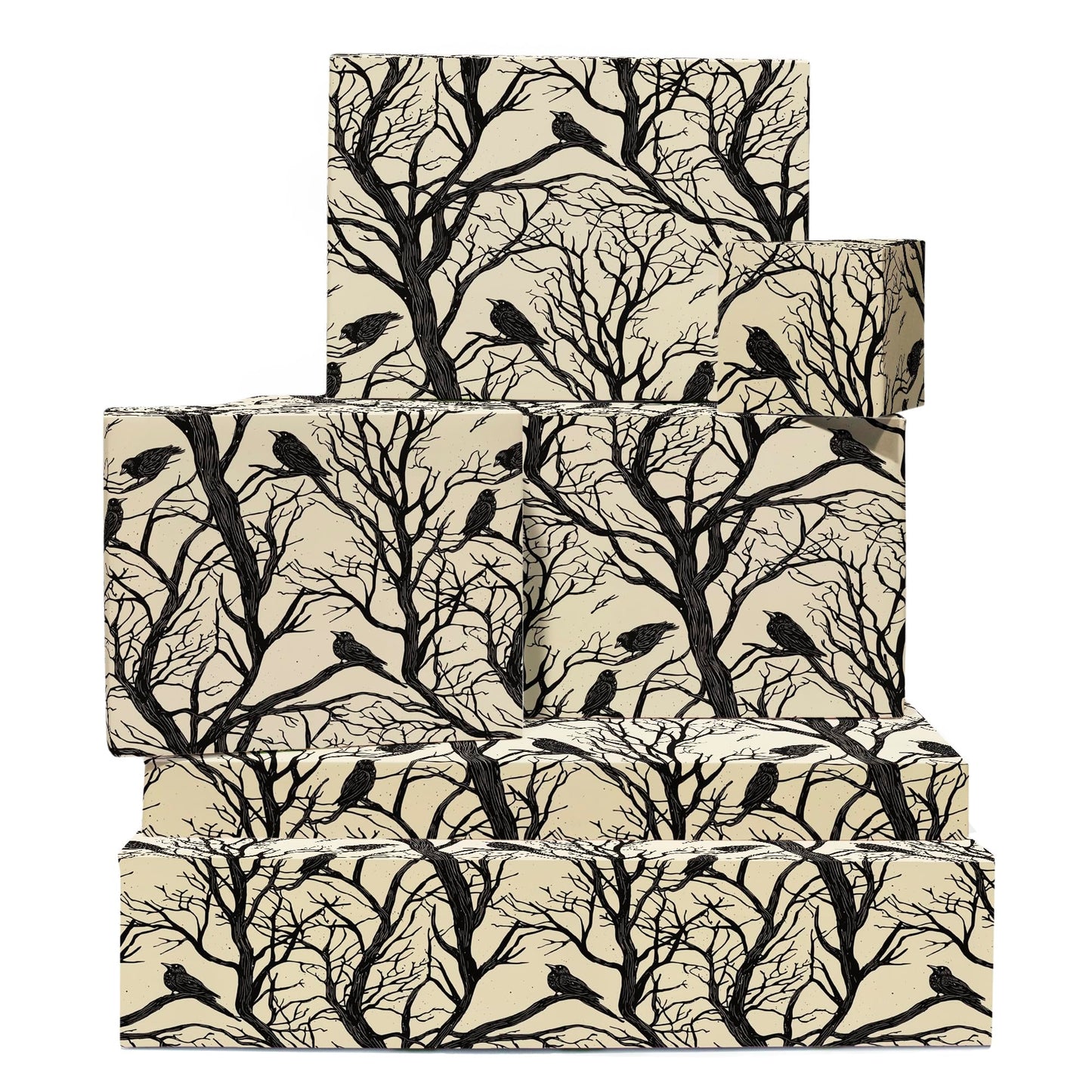 CENTRAL 23 Birthday Wrapping Paper For Men Women - 6 Sheets Of Gift Wrap - Crows On Trees - Forest - Gothic - Fall Wrapping Paper - Halloween - Comes With Stickers - Recyclable