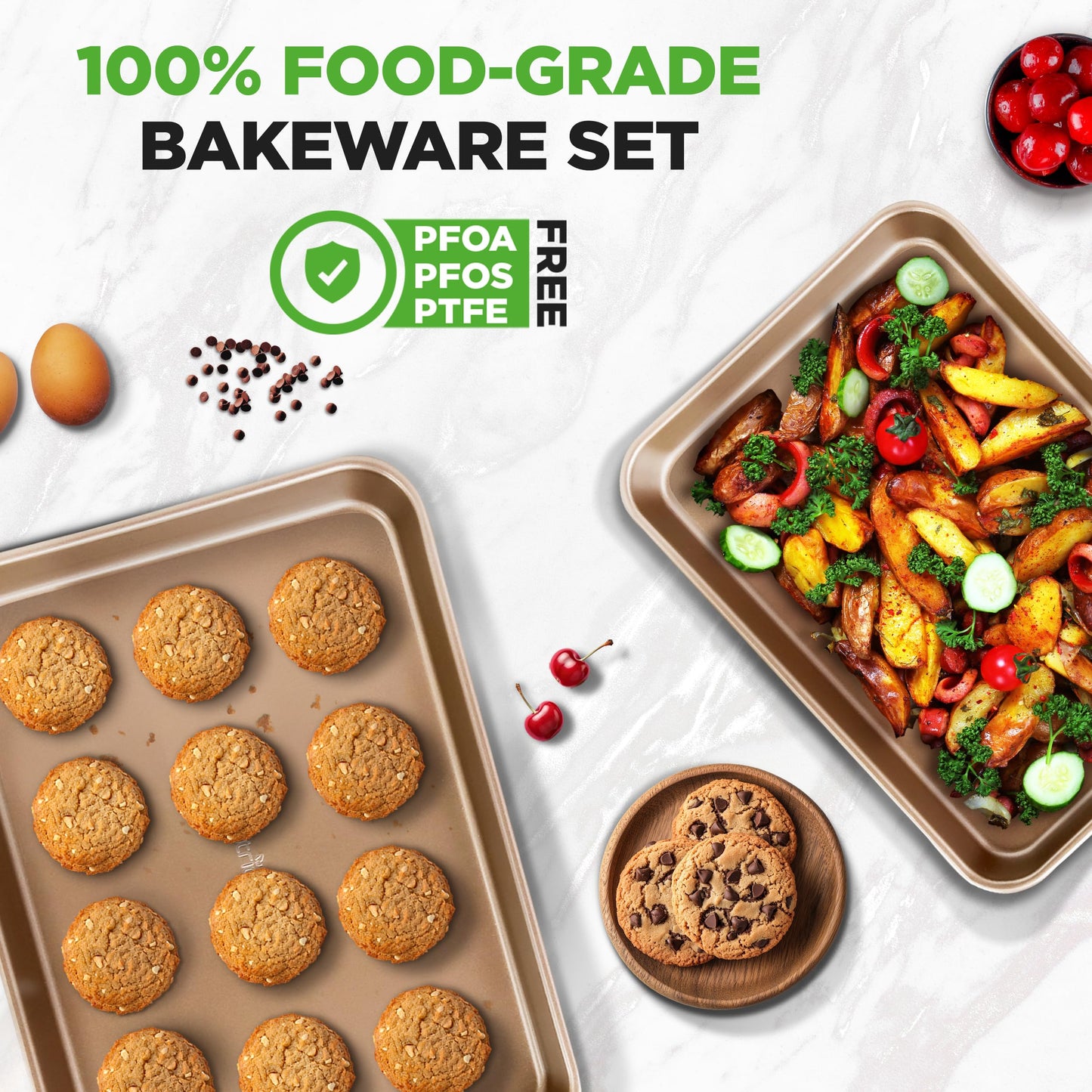 NutriChef 2-Piece Nonstick Stackable Cookie Sheet Set – Non-Toxic Carbon Steel Baking Pans – Heavy Duty, Warp-Resistant, Easy to Clean, Oven & Dishwasher Safe Bakeware