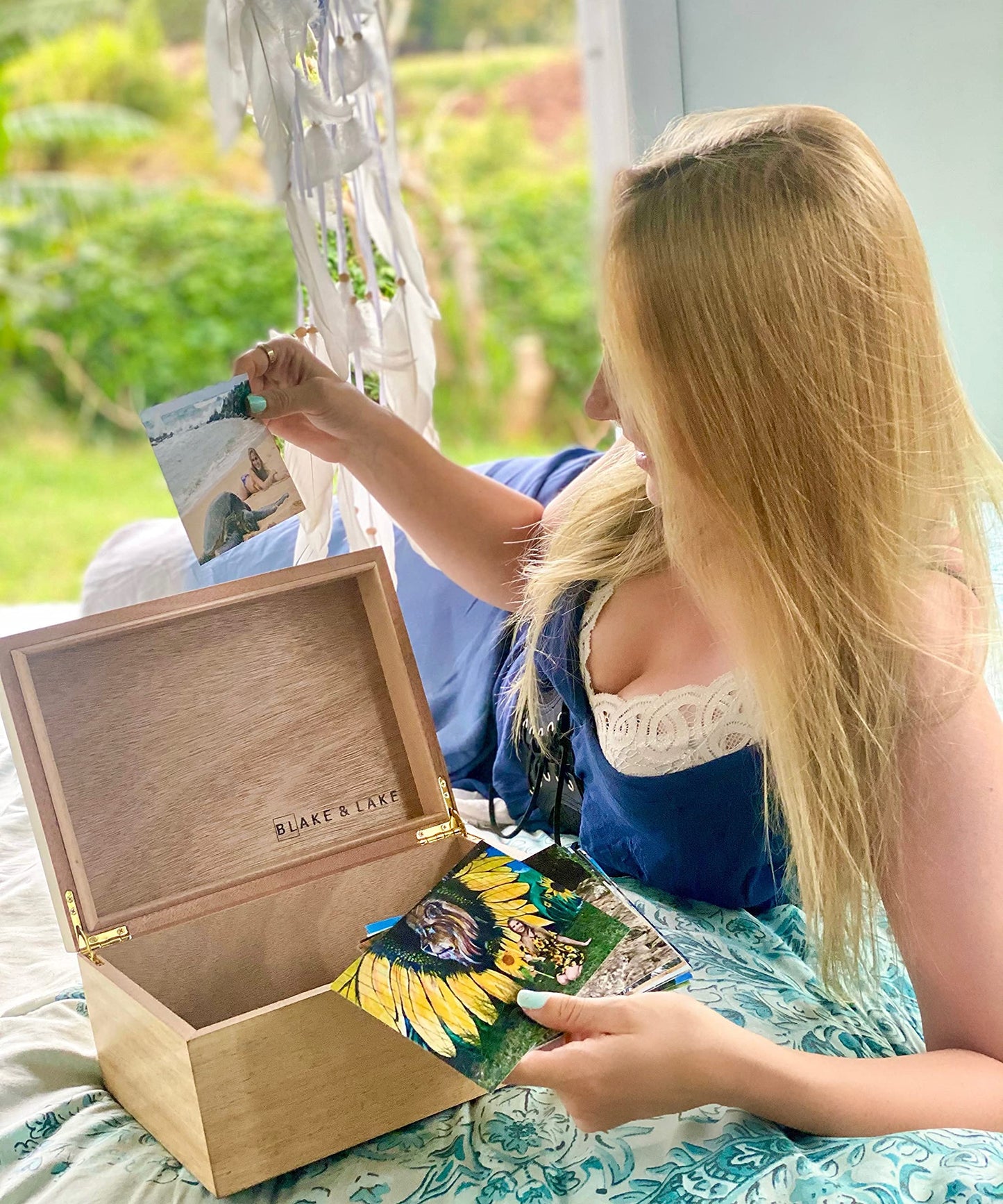 Blake & Lake Wooden Keepsake Box with Lid - Blonde Catchall Wood Storage Box - Treasure and Gift Box for Home - Decorative boxes with hinged lid - Large Oak Boxes (White Oak)