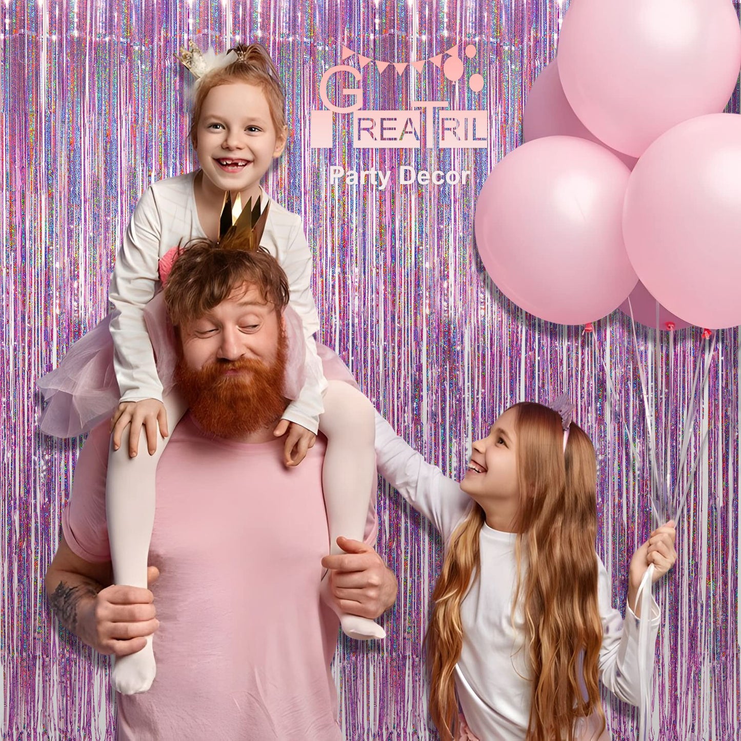 Pink Tinsel Curtain Party Backdrop - GREATRIL Foil Fringe Curtain Lilac Pink Party Streamers for Birthday Girl Themed Party Decorations - 2 Packs
