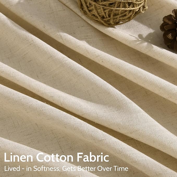 Nanspring Tan Linen Curtains 63 Inches Long for Bedroom Back Tab Light Filtering Privacy Sheer Curtain Modern Farmhouse Coastal Decor Tan Cotton Textured Gauze Drapes for Bathroom 2 Panel Set