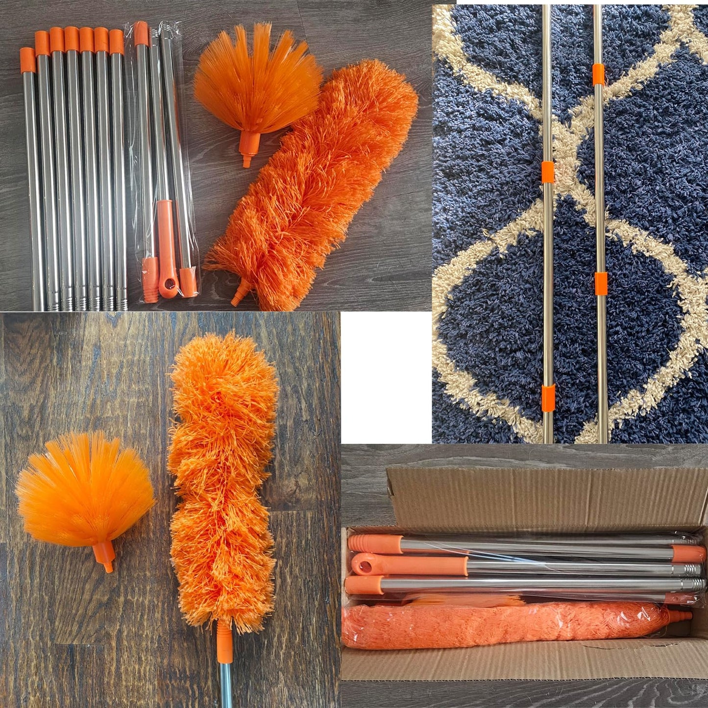 20 Feet High Reach Duster Kit with 2-14 ft Extension Pole, Cobweb & Corner Brush Cleaning Duster Kit for Cleaning, Microfiber Feather Duster Cleaner with Washable Head for Ceiling Fan, Furniture, Home
