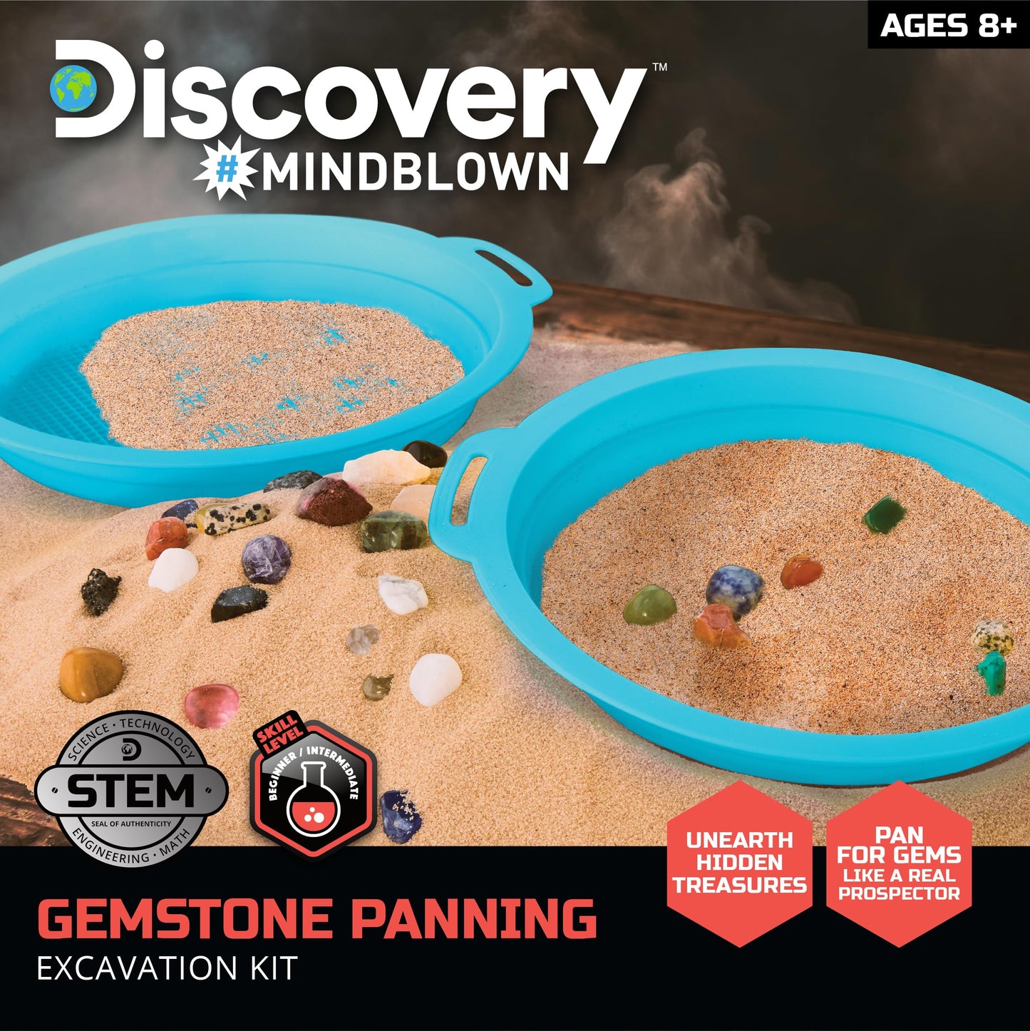 Discovery™ Gemstone Panning STEM Kit – Pan for 30 Real Gems| 2 Sifting Pans, Sand & Learning Guide| Educational Science Activity for Kids| Geology Rock Excavation Set| Boys & Girls Toy Gift| Ages 8+