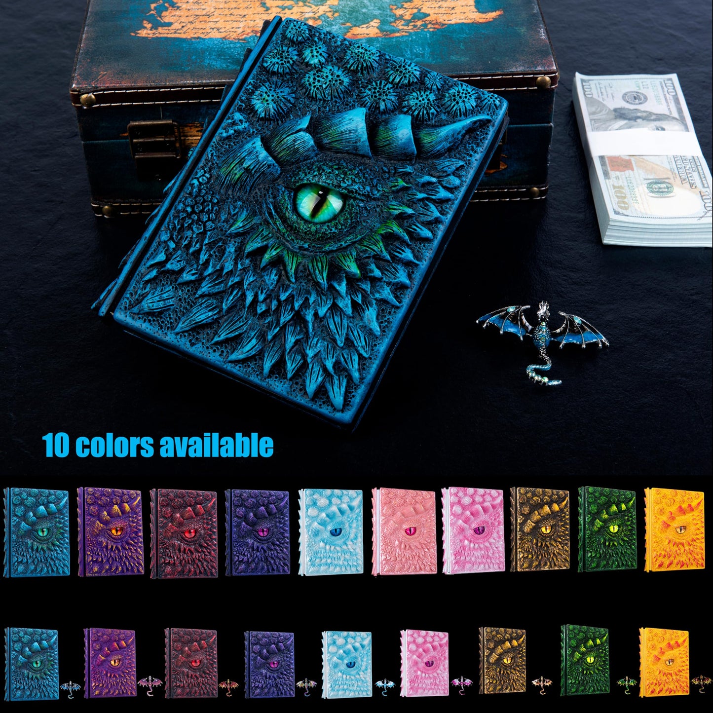 3D Dragon Eye Embossed Journal,Resin Engraving Notebook,Dnd notebook for Dragon Lovers ，Blank Paper,Hardcover Travel Notepad for Writing,Sketchbook,Collection,Gift,Decoration A4 and A5 Size (A5-Blue-Lined-Brooch)