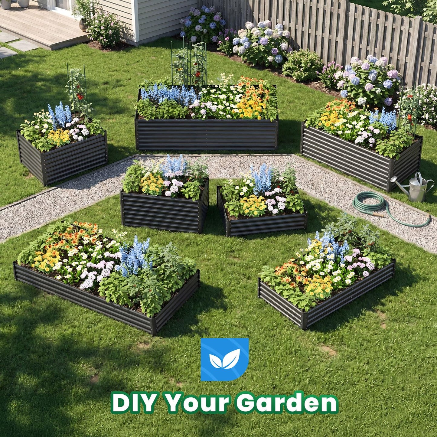 Quictent Galvanized Raised Garden Bed 4x3x2ft Tall Garden Bed Extra Height 22.4" Hold 24cft Soil Outdoor Heightened Planter Box for Deep Root Vegetables Herbs Tomato Cage Included, Dark Grey