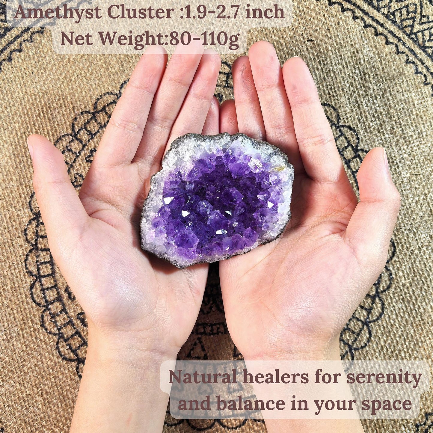 Atminafays Large Premium Crystals and Healing Stones in Wooden Gift Box + Velvet Pouch + 7 Chakra Tumbled Gemstones+Info Guide, Amethyst Cluster，Rose Quartz ，Quartz Crystal Point