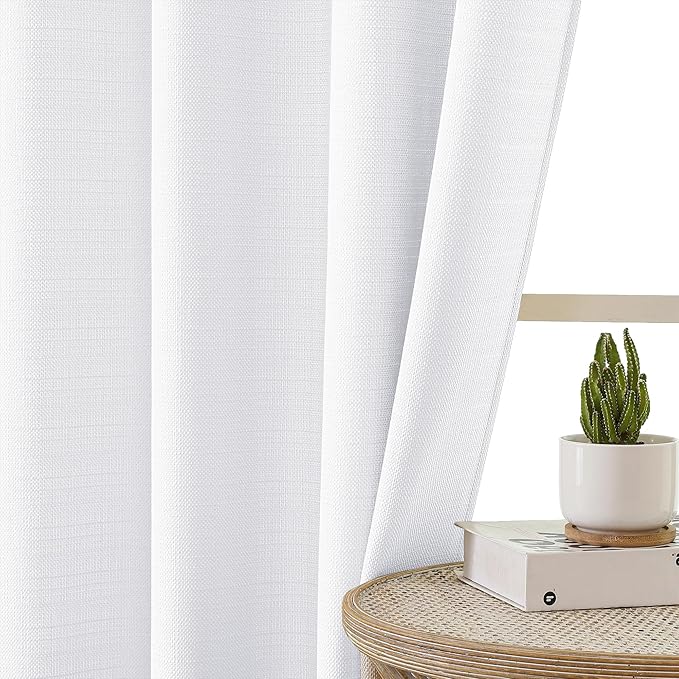 Chyhomenyc White Curtains 30 Inch Length, Faux Linen Textured Small Cafe Curtain, Light Filtering Short Curtains for Bathroom Curtain Window, 30x30 Inch, 2PCS