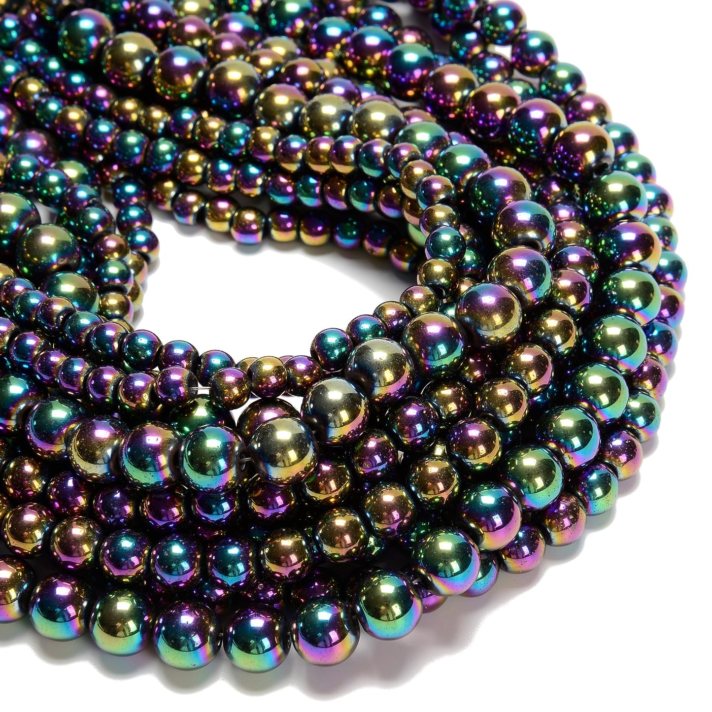 96Pcs 8mm Rainbow Hematite Beads - Smooth Round Healing Gemstone Beads for Jewelry Making, DIY Crafts, Beading Bracelets
