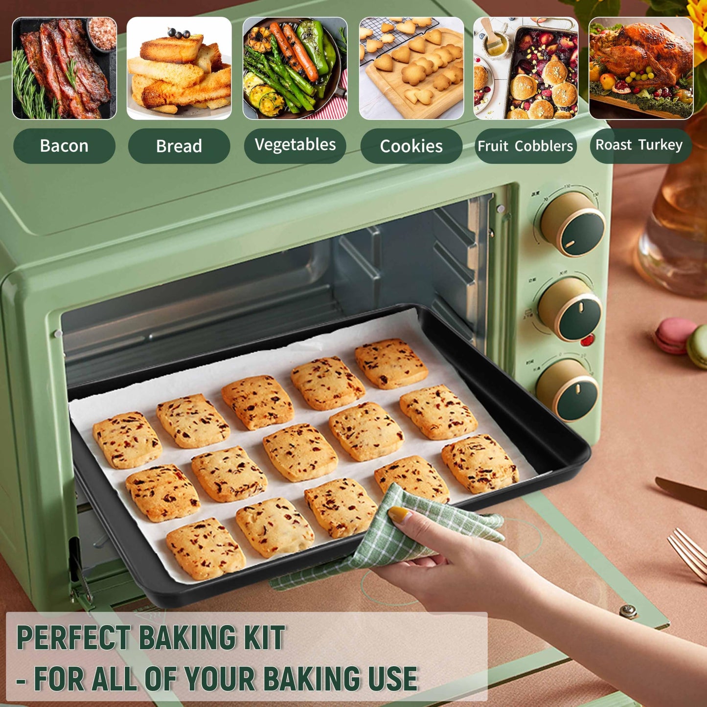 Herogo Nonstick Carbon Steel Baking Sheet Pan Set, 11.8×15.7×1 Inch Rectangle Cookie Sheet Bakeware Set for Oven, 2 Pack Multipurpose Kitchen Cookware, Non Toxic & Heavy Duty & Easy Clean-Large